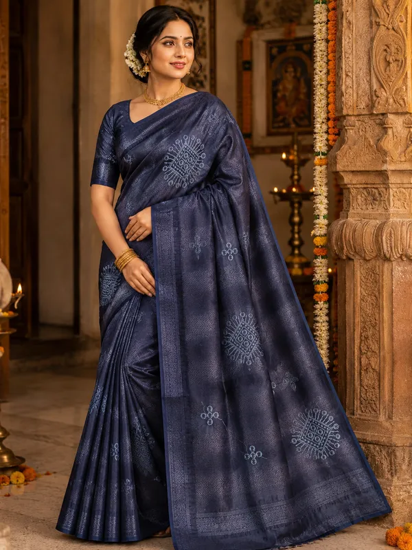 Navy_Blue_Tie-Dye_Embroidered_And_Net_Stylish_Saree