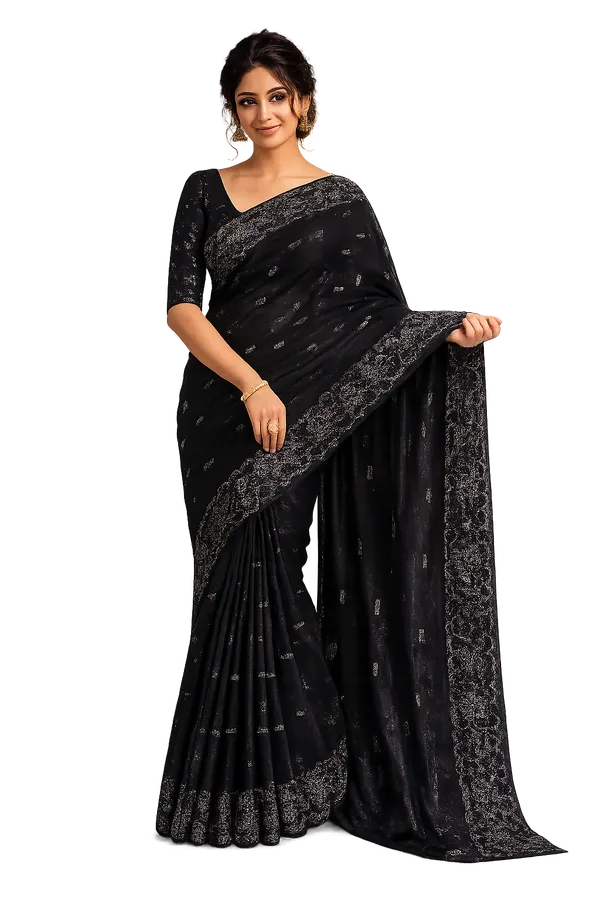 Black_Embellished_Lace_Border_Saree_With_Silver_Detailing