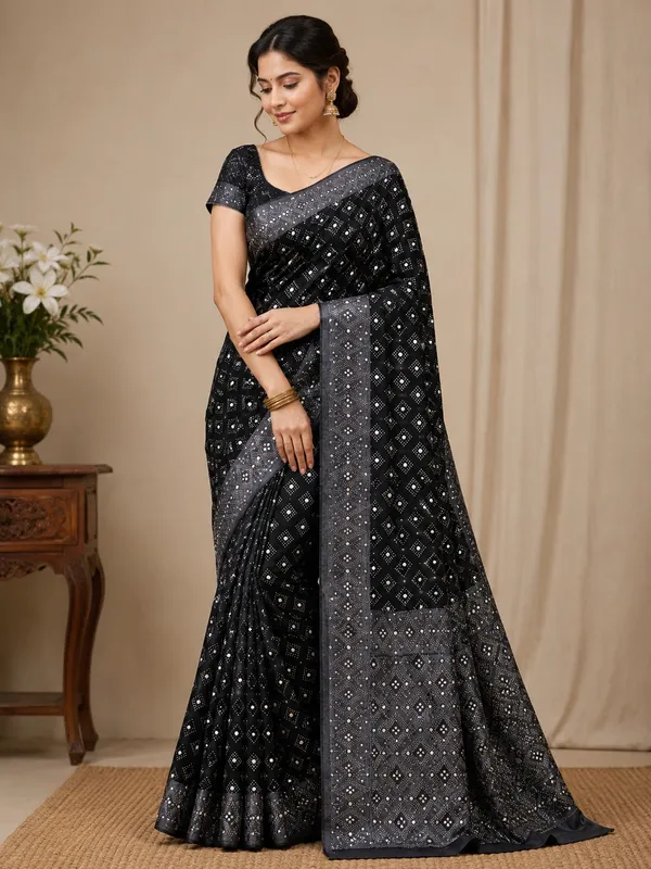 Black_Georgette_Embellished_Mirror_Work_Dupatta_Partywear_Saree_For_Women
