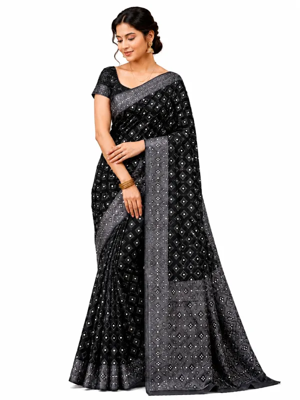 Black_Georgette_Embellished_Mirror_Work_Dupatta_Partywear_Saree_For_Women
