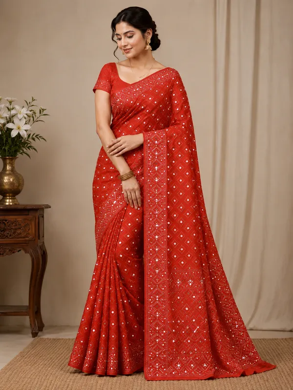 Black_Georgette_Embellished_Mirror_Work_Dupatta_Partywear_Saree_For_Women