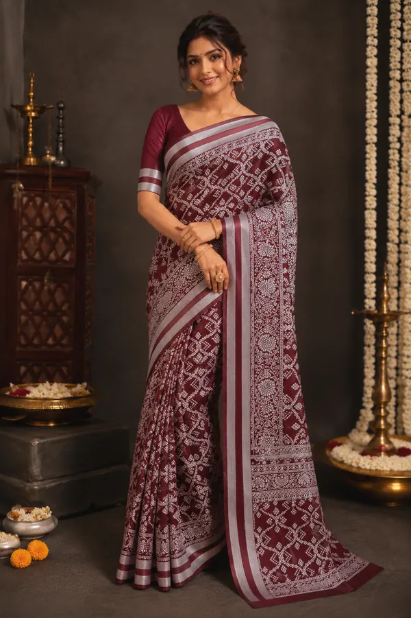 Maroon_Traditional_Block_Print_Cotton_Saree_With_Intricate_Border