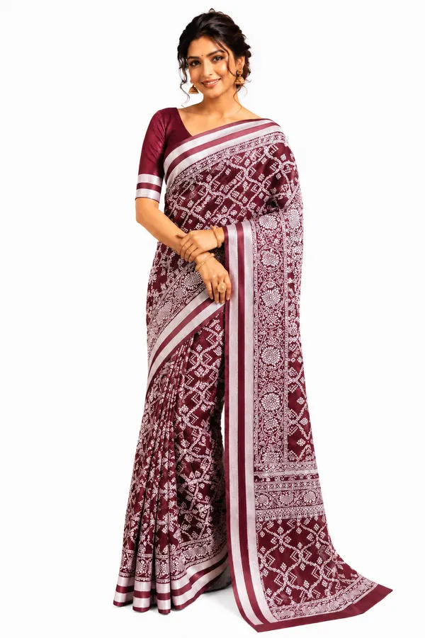 Maroon_Traditional_Block_Print_Cotton_Saree_With_Intricate_Border