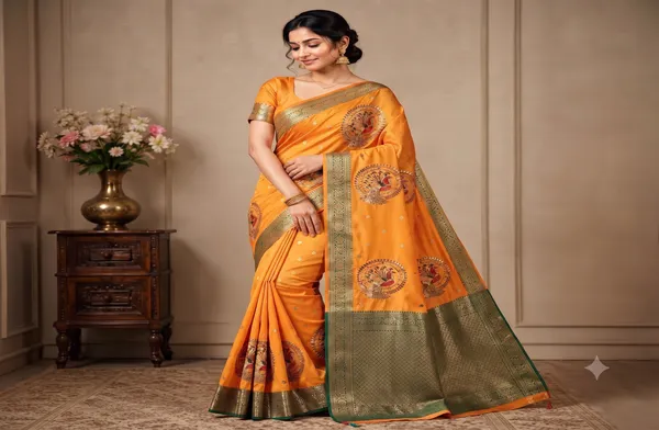 Turquoise_Silk_Peacock_Embroidered_Banarsi_Catpadar_Saree