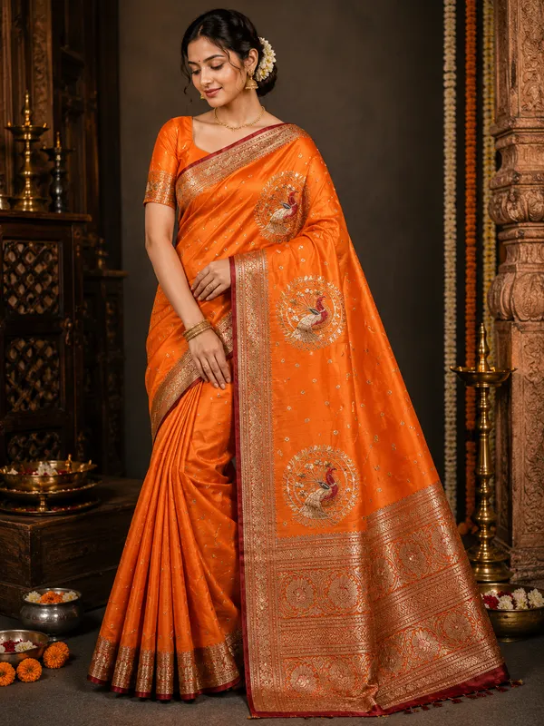 Turquoise_Silk_Peacock_Embroidered_Banarsi_Catpadar_Saree