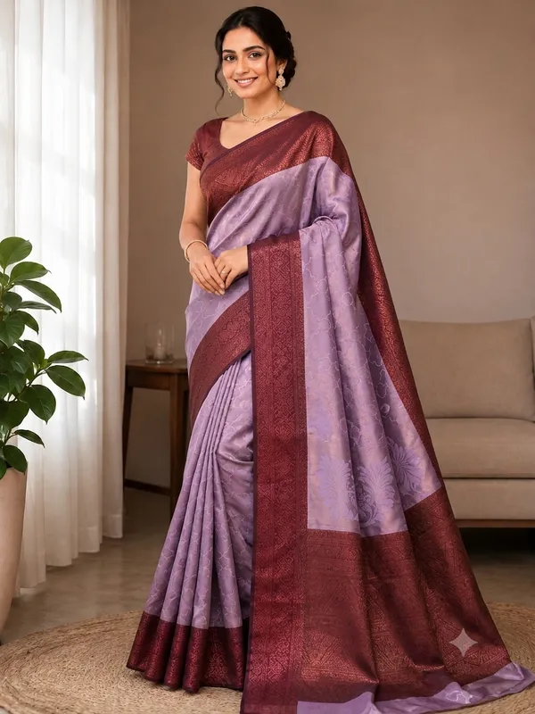 Teal_Green_Silk_Woven_Pattern__CatPadar_Saree_With_Purple_Border