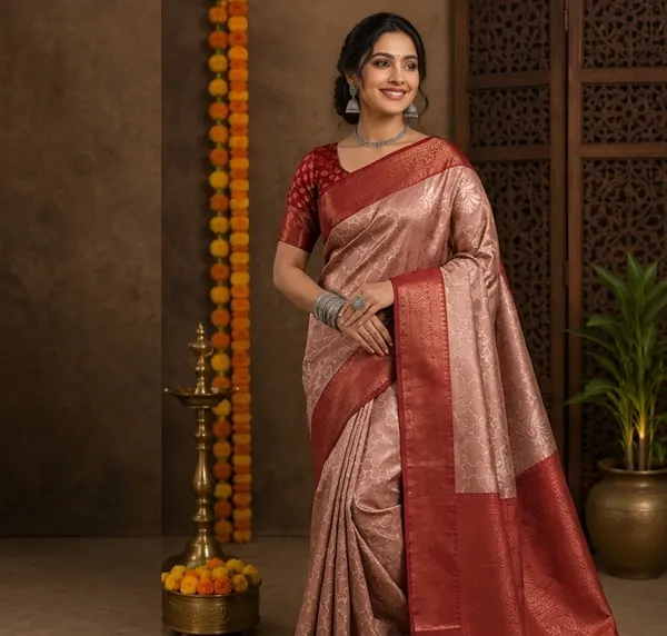 Teal_Green_Silk_Woven_Pattern__CatPadar_Saree_With_Purple_Border