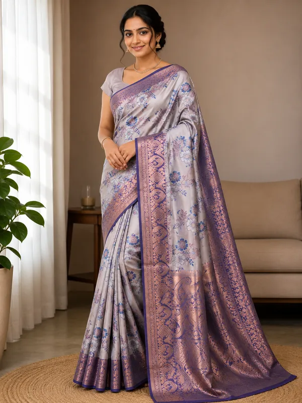 Multicolor_Silk_Blend_Floral_Print_Saree_(Catpadar)