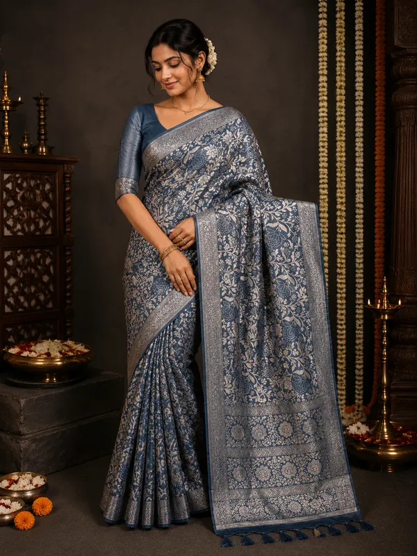 Grey_Floral_Print_Saree