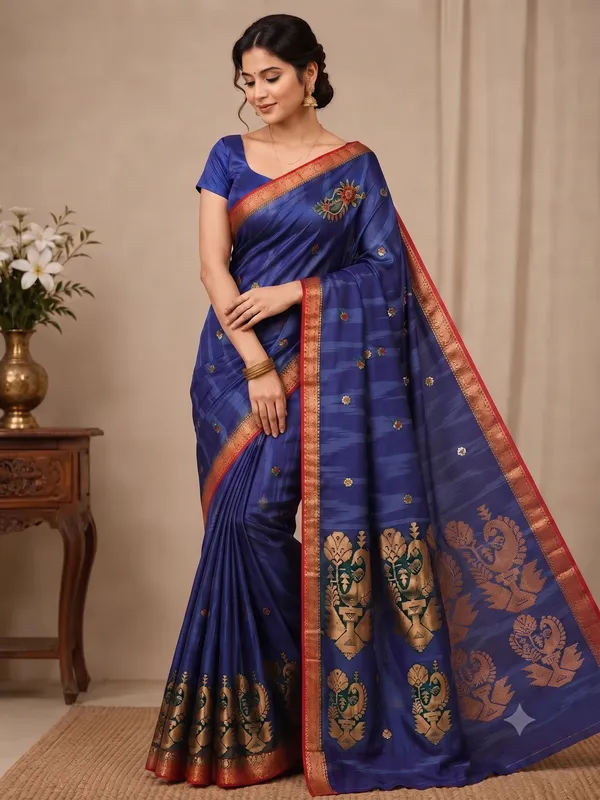 Green_Silk_Embroidered_Saree_With_Red_Border_(Catpadar)