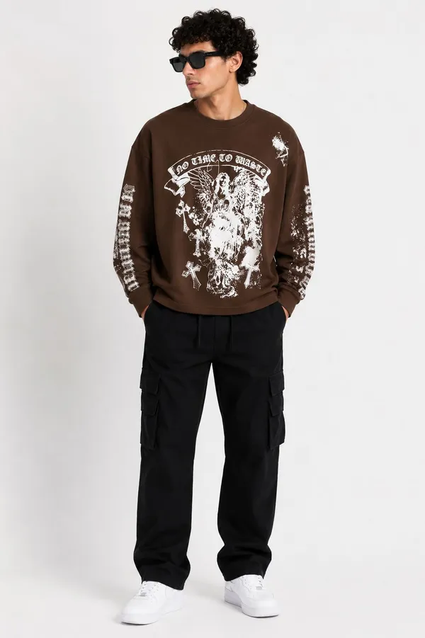 Brown_Graphic_Print_Long_Sleeve_T-Shirt_For_Men
