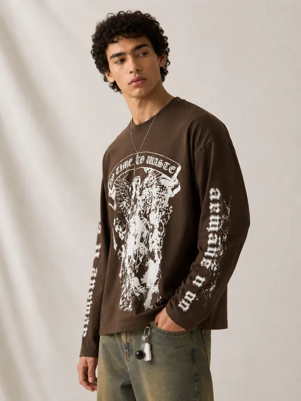 Brown_Graphic_Print_Long_Sleeve_T-Shirt_For_Men