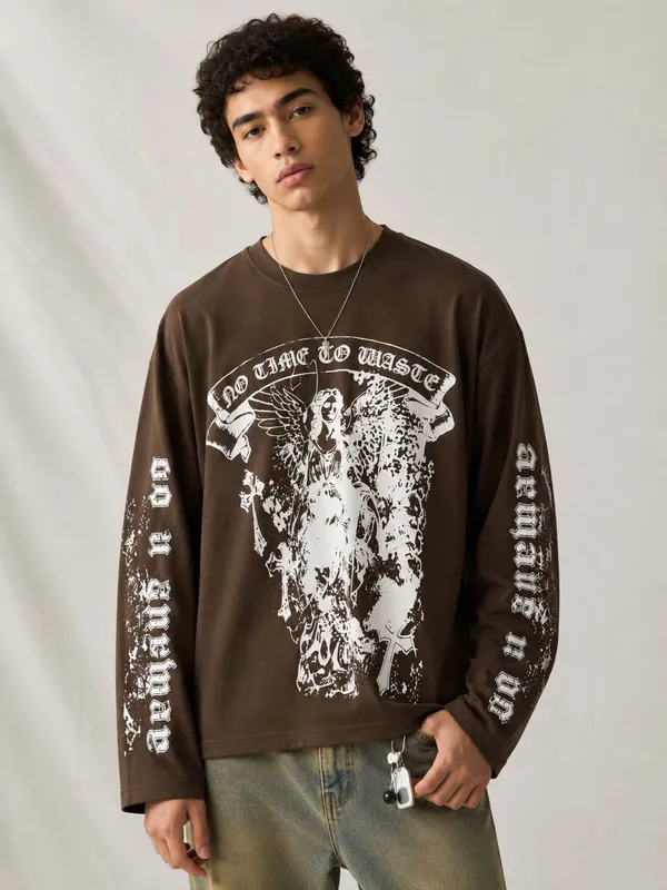 Brown_Graphic_Print_Long_Sleeve_T-Shirt_For_Men