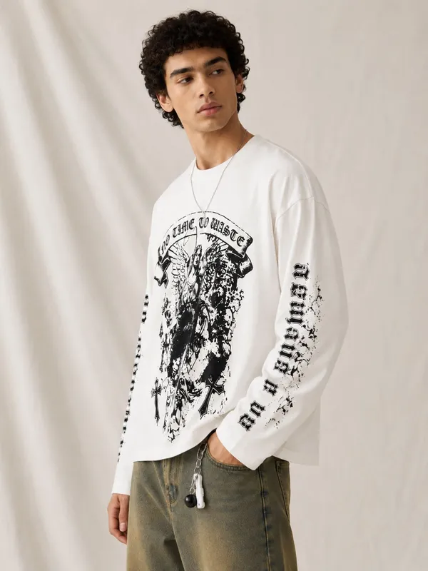 White_Graphic_Print_Long_Sleeve_T-Shirt_For_Men