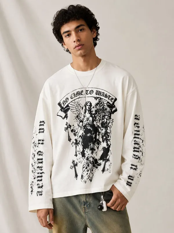 White_Graphic_Print_Long_Sleeve_T-Shirt_For_Men