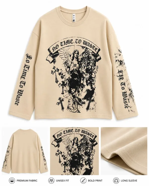 Cream_Graphic_Print_Long_Sleeve_T-Shirt_For_Men