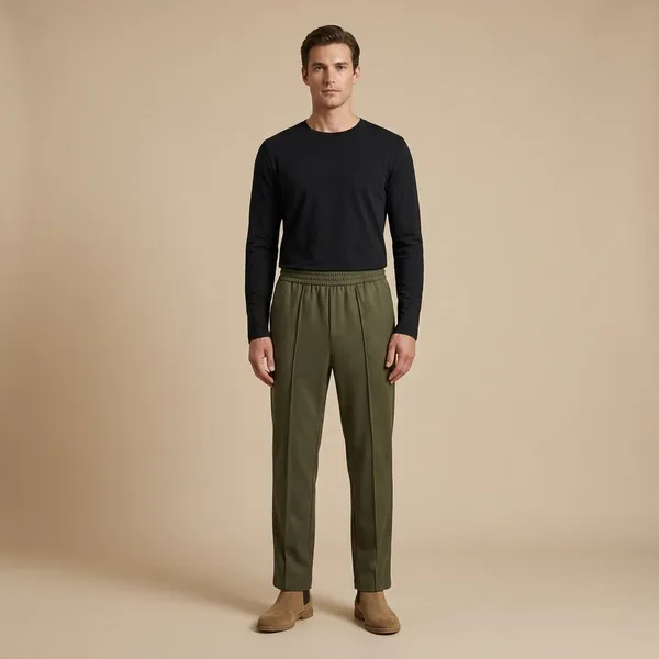Olive_Green_Wide_Leg_Pleated_Trousers_For_Men