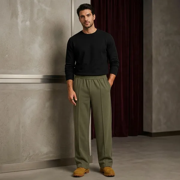 Olive_Green_Wide_Leg_Pleated_Trousers_For_Men