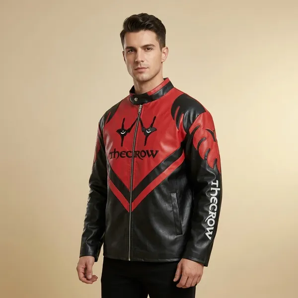 Red_And_Black_Cactus_Leather_Biker_Jacket_With_Crow_Logo_For_Men