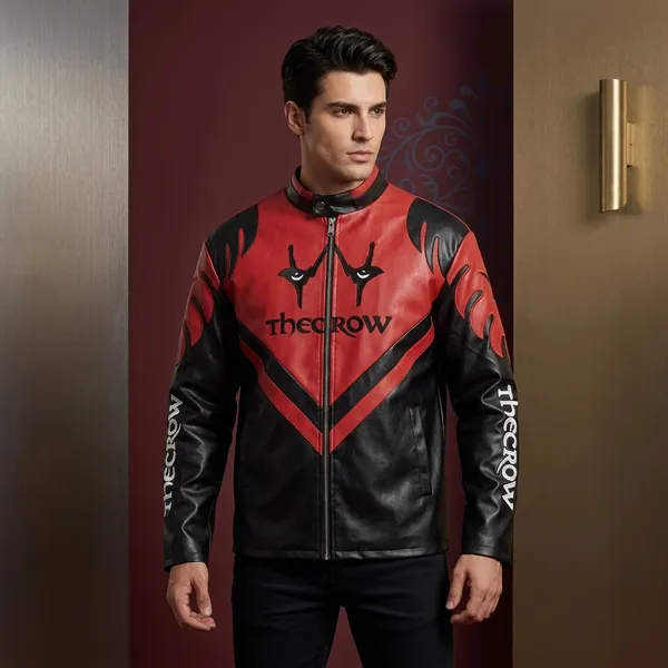 Red_And_Black_Cactus_Leather_Biker_Jacket_With_Crow_Logo_For_Men