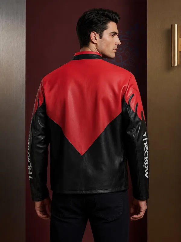 Red_And_Black_Cactus_Leather_Biker_Jacket_With_Crow_Logo_For_Men