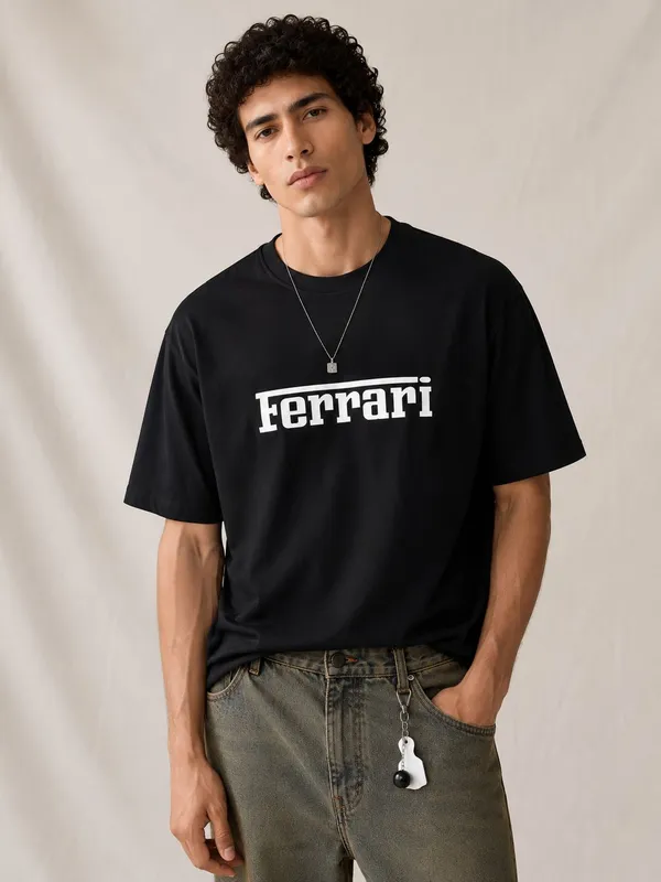 Black_French_Terry_Cotton_Ferrari_Logo_Print_T-Shirt_For_Men