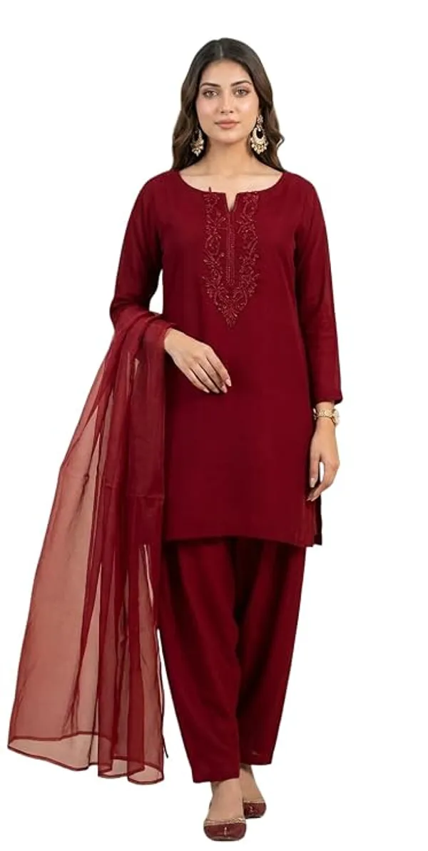 Maroon_Georgette_Embroidered_Straight_Kurta_Palazzo_Set_With_Dupatta_For_Women