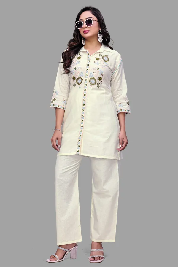 Cream_Georgette_Embroidered_Straight_Kurta_Pant_Set_For_Women