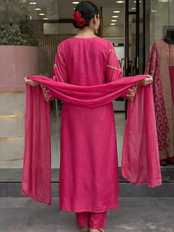 Pink_Georgette_Flared_Anarkali_Kurti_Pant_Dupatta_Set_For_Women