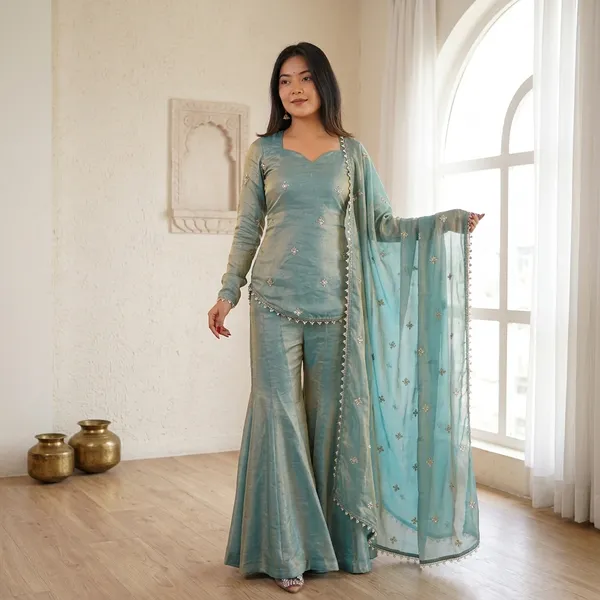 Sea_Green_Georgette_Embroidered_Peplum_Sharara_Suit_For_Women