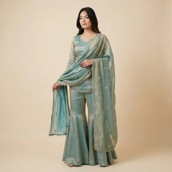 Sea_Green_Georgette_Embroidered_Peplum_Sharara_Suit_For_Women
