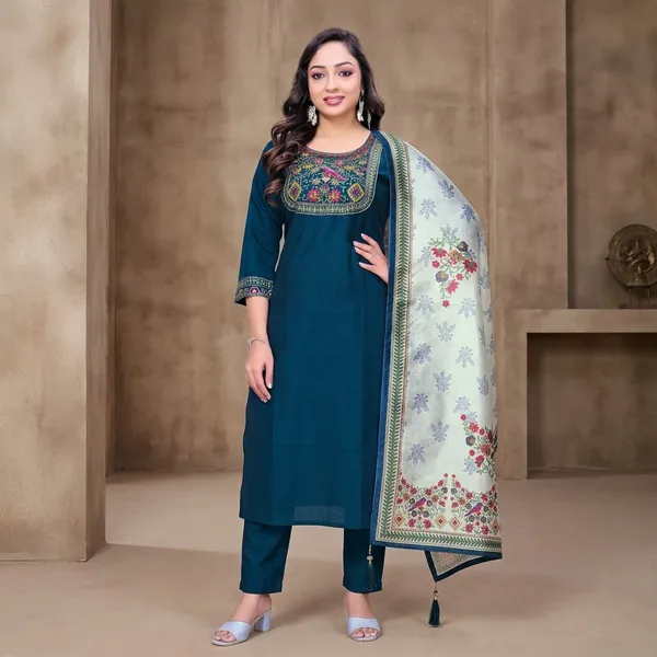 Teal_Georgette_Embroidered_Straight_Kurta_Pant_Set_With_Dupatta_For_Women