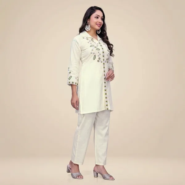 Cream_Georgette_Embroidered_Collared_Straight_Coord_Set_For_Women