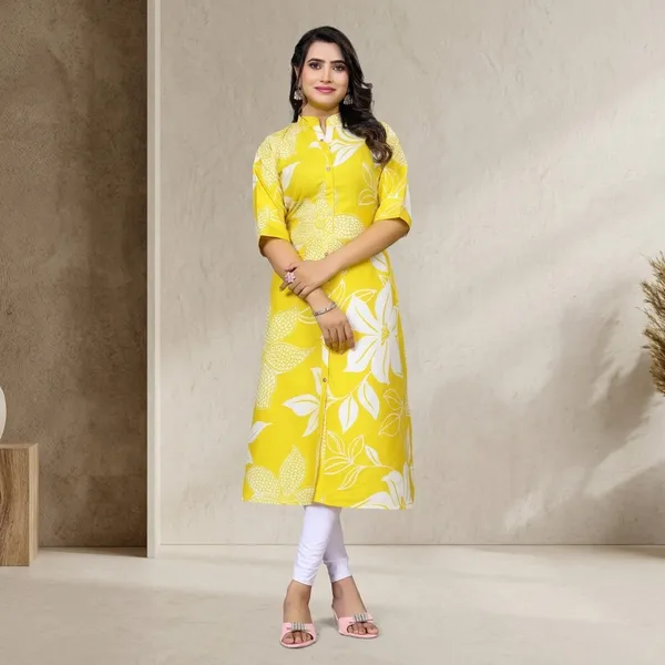 Yellow_Georgette_Floral_Print_Straight_Kurta_For_Women
