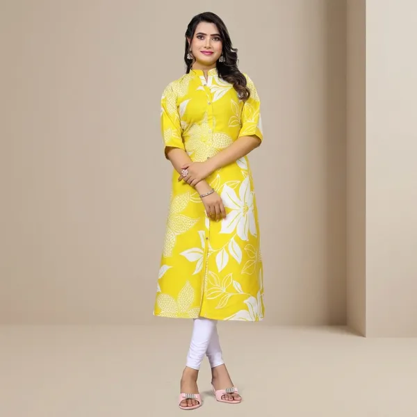 Yellow_Georgette_Floral_Print_Straight_Kurta_For_Women