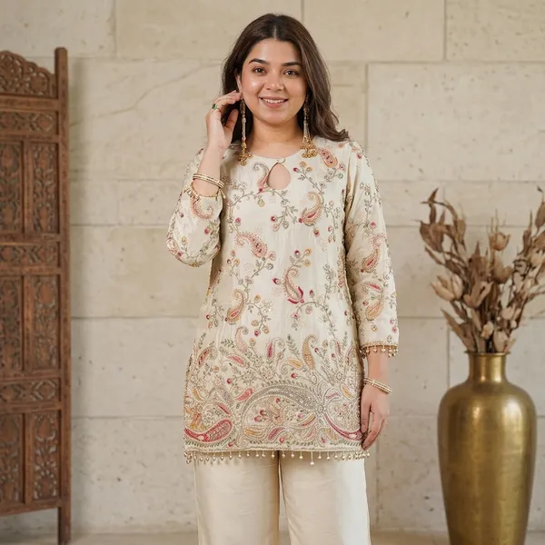 Ivory_Georgette_Embroidered_Paisley_Straight_Coord_Set_For_Women