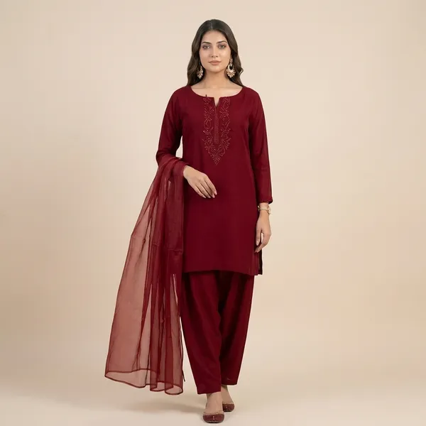 Maroon_Georgette_Embroidered_Straight_Kurta_Palazzo_Set_With_Dupatta_For_Women