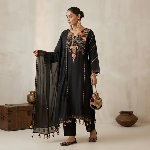 Black_Georgette_Embroidered_Straight_Kurta_Palazzo_Set_With_Dupatta_For_Women