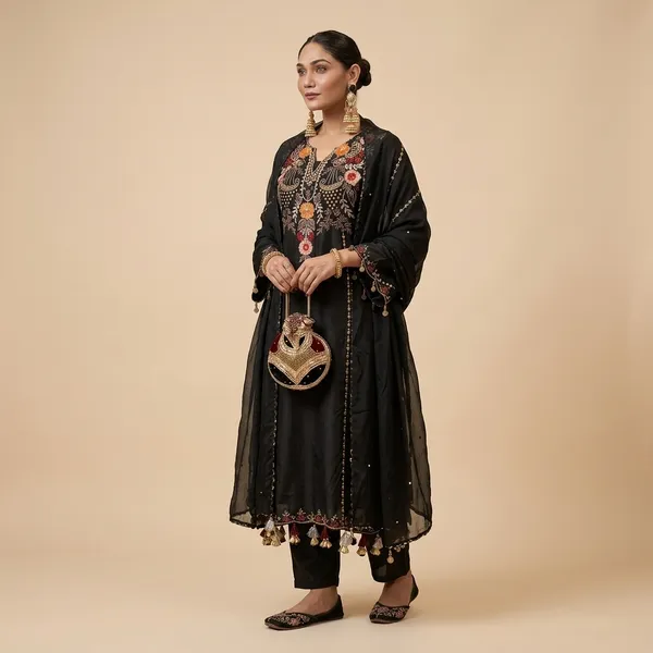 Black_Georgette_Embroidered_Straight_Kurta_Palazzo_Set_With_Dupatta_For_Women