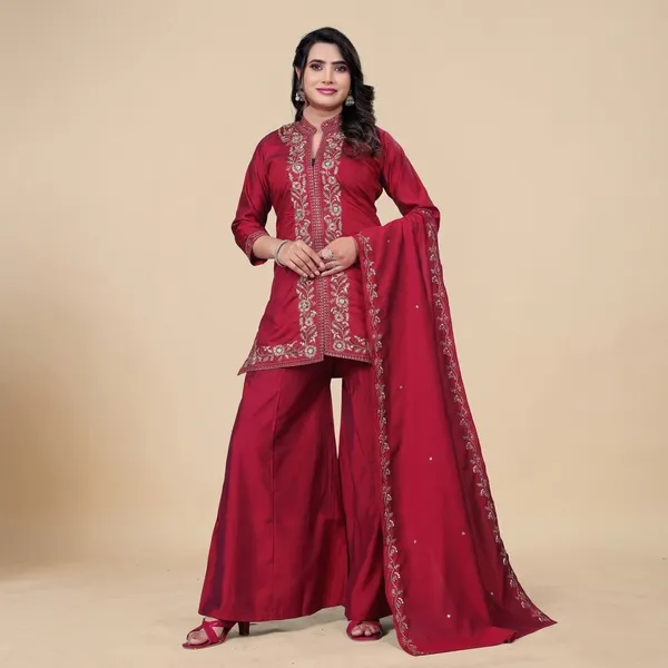 Maroon_Georgette_Embroidered_Sharara_Suit_With_Dupatta_For_Women