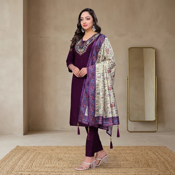 Wine_Purple_Georgette_Embroidered_Straight_Kurta_Pant_Set_With_Dupatta_For_Women