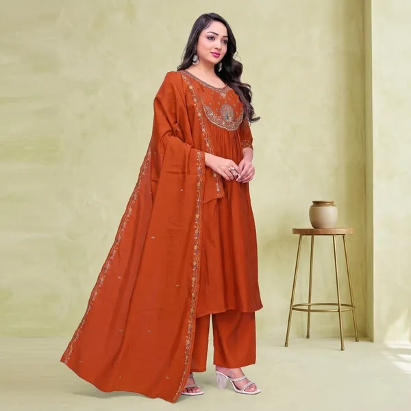 Rust_Georgette_Embroidered_A_Line_Kurta_Palazzo_Set_With_Dupatta_For_Women