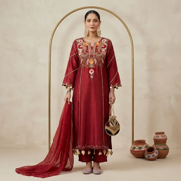 Red_Georgette_Embroidered_Straight_Kurta_With_Dupatta_For_Women