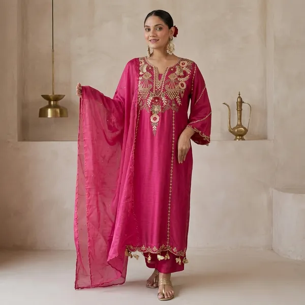 Pink_Georgette_Flared_Anarkali_Kurti_Pant_Dupatta_Set_For_Women