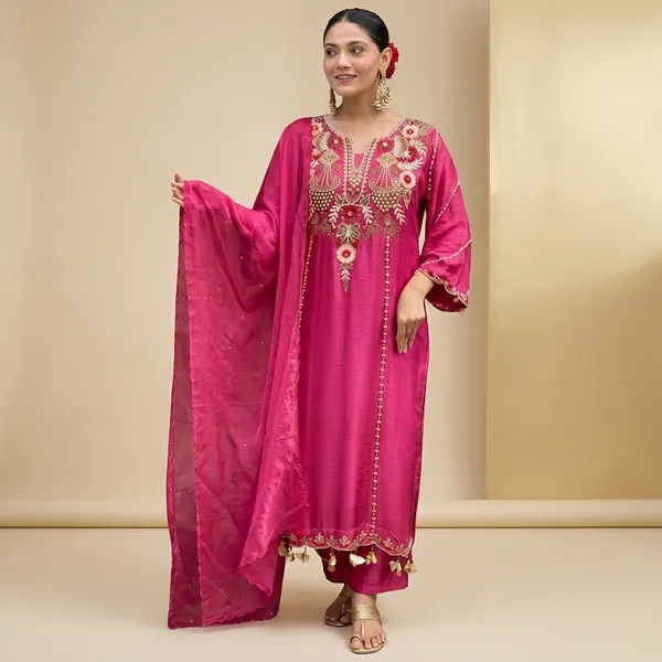 Pink_Georgette_Flared_Anarkali_Kurti_Pant_Dupatta_Set_For_Women