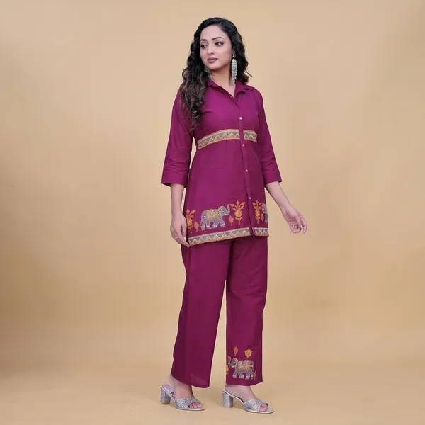 Maroon_Georgette_Printed_Straight_Co_Ord_Set_For_Women