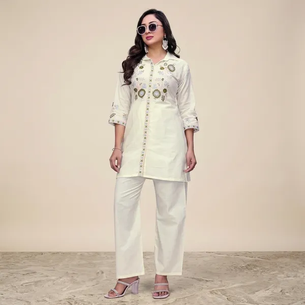 Cream_Georgette_Embroidered_Straight_Kurta_Pant_Set_For_Women