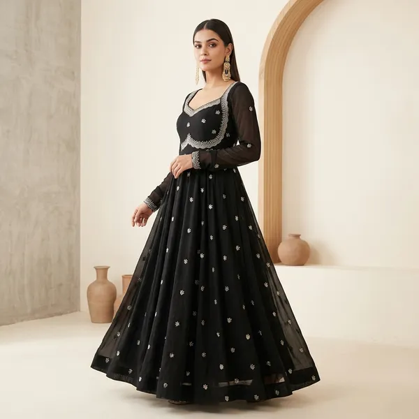 Black_Silver_Georgette_Embroidered_Anarkali_Set_For_Women