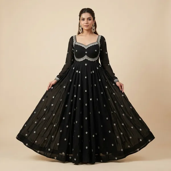 Black_Silver_Georgette_Embroidered_Anarkali_Set_For_Women