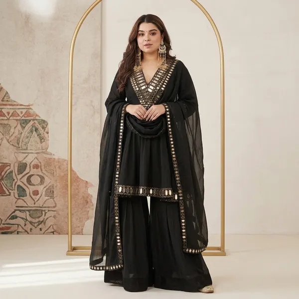 Black_Georgette_Mirror_Embroidered_Sharara_Suit_With_Dupatta_For_Women